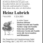 Traueranzeige Heinz Lubrich
