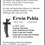 Traueranzeige Erwin Pehla