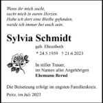 Traueranzeige Sylvia Schmidt, geb. Ehrenboth