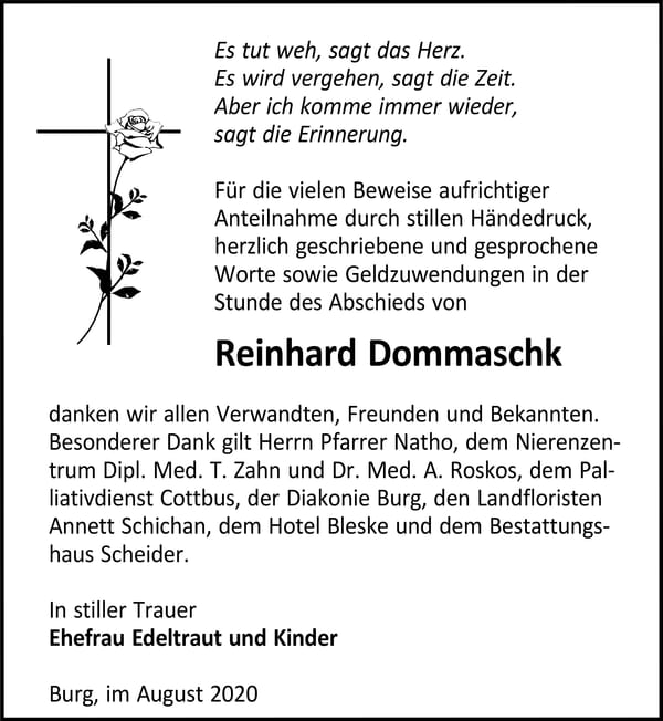 Danksagung Reinhard Dommaschk
