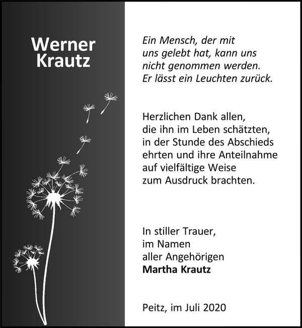 Danksagung Werner Krautz