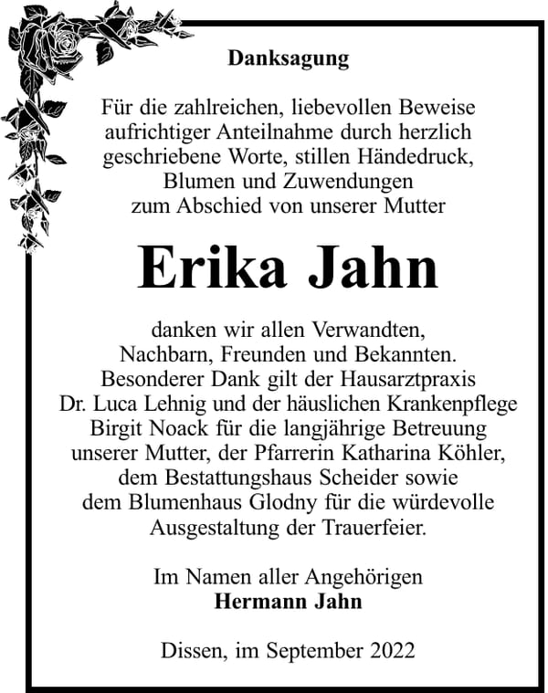 Danksagung Erika Jahn