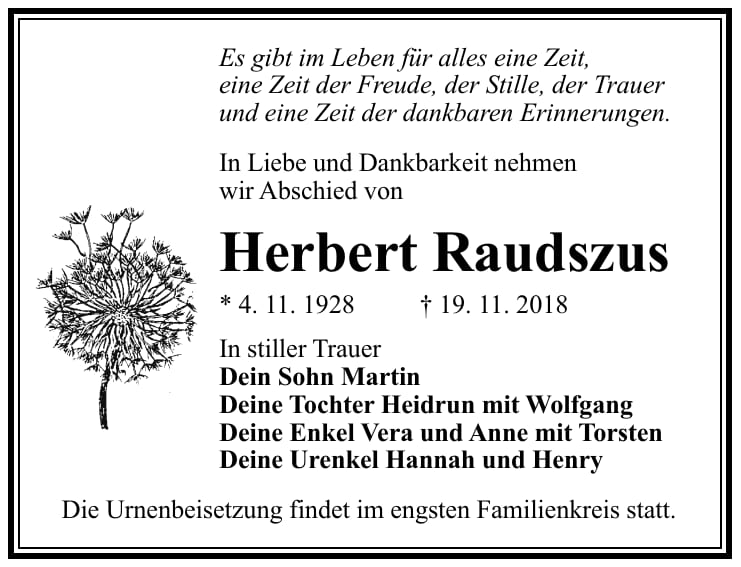 Traueranzeige Herbert Raudszus