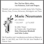 Traueranzeige Marie Neumann, geb. Zimmer