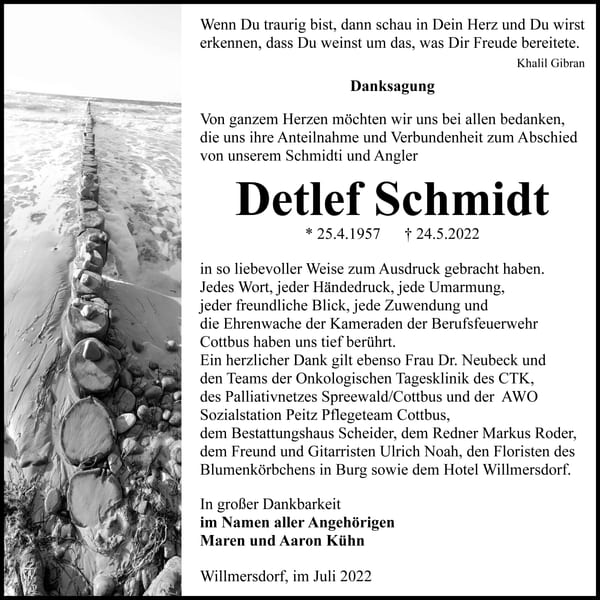 Danksagung Detlef Schmidt