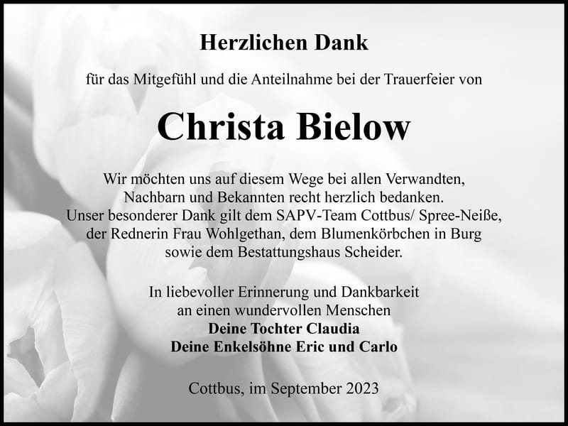 Traueranzeige Christa Bielow