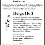 Danksagung Helga Höft