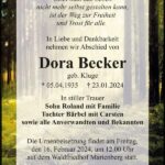 Traueranzeige Dora Becker, geb. Kluge