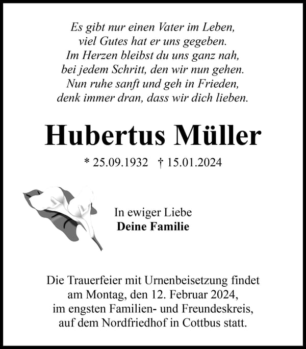 Traueranzeige Hubertus Müller