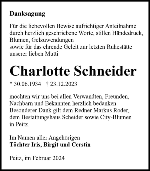 Danksagung Charlotte Schneider