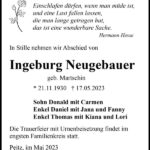 Traueranzeige Ingeburg Neugebauer, geb. Martschin