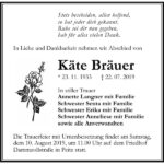 Traueranzeige Käte Bräuer