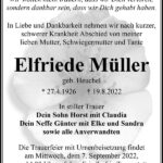 Traueranzeige Elfriede Müller, geb. Heuchel
