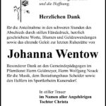 Danksagung Johanna Wentow