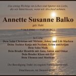 Traueranzeige Annette Susanne Balko, geb. Ruhl