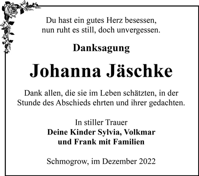 Danksagung Johanna Jäschke