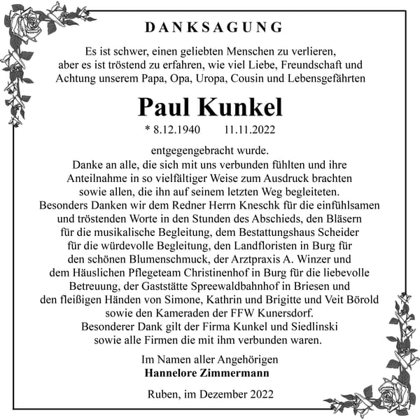 Danksagung Paul Kunkel