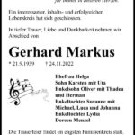 Traueranzeige Gerhard Markus