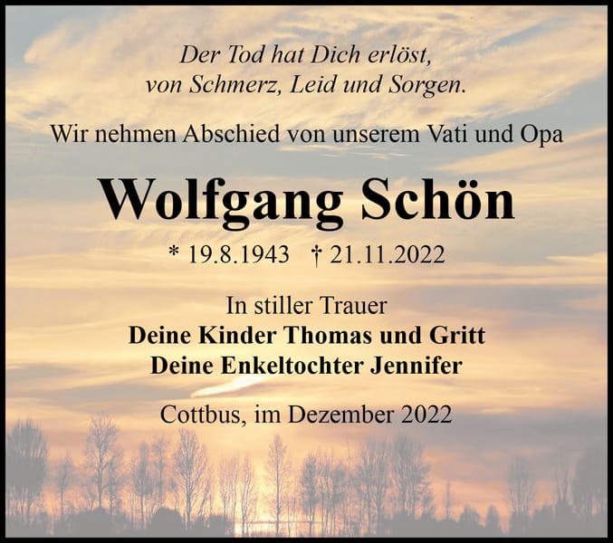 Traueranzeige Wolfgang Schön
