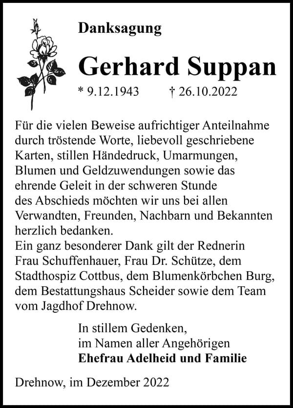 Traueranzeige Gerhard Suppan