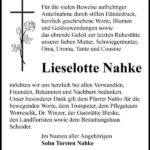 Traueranzeige Lieselotte Nahke