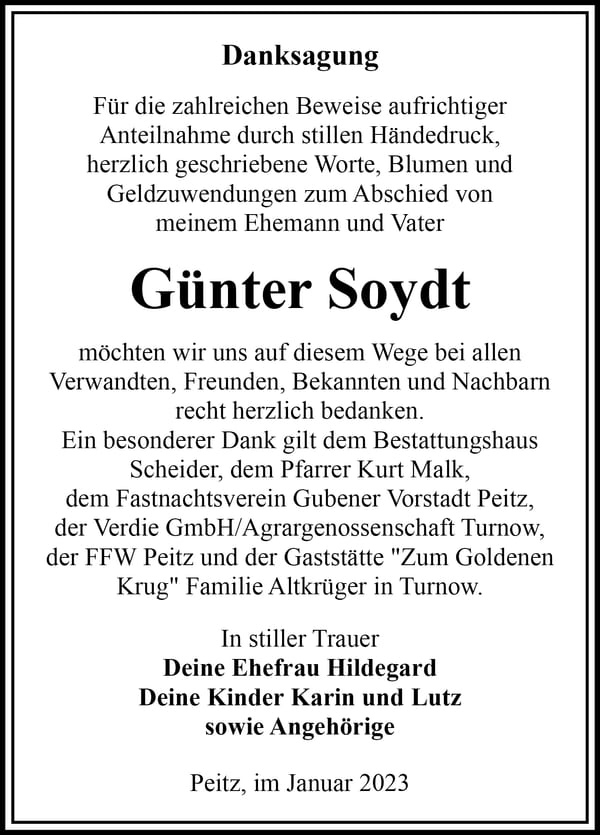Danksagung Günter Soydt