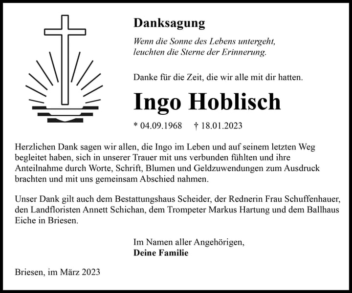 Danksagung Ingo Hoblisch