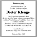 Danksagung Dieter Klenge