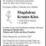 Traueranzeige Magdalene Krautz-Kleo