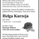 Traueranzeige Helga Kurzeja, geb. Kaser