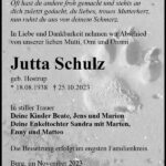Traueranzeige Jutta Schulz, geb. Hostrup