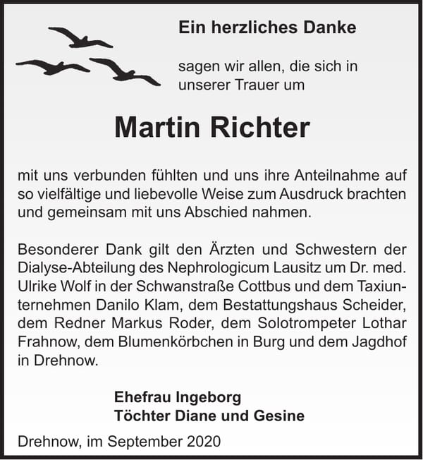 Danksagung Martin Richter