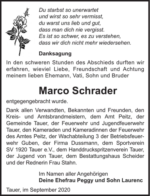 Traueranzeige Marco Schrader