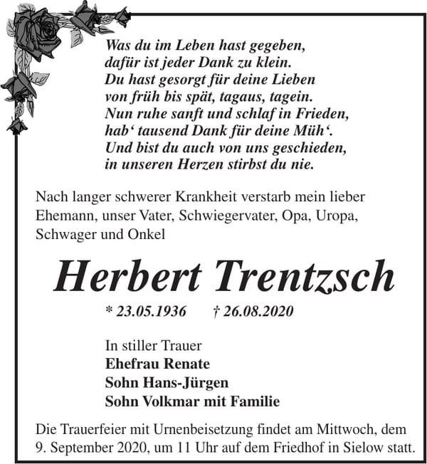 Traueranzeige Herbert Trentzsch