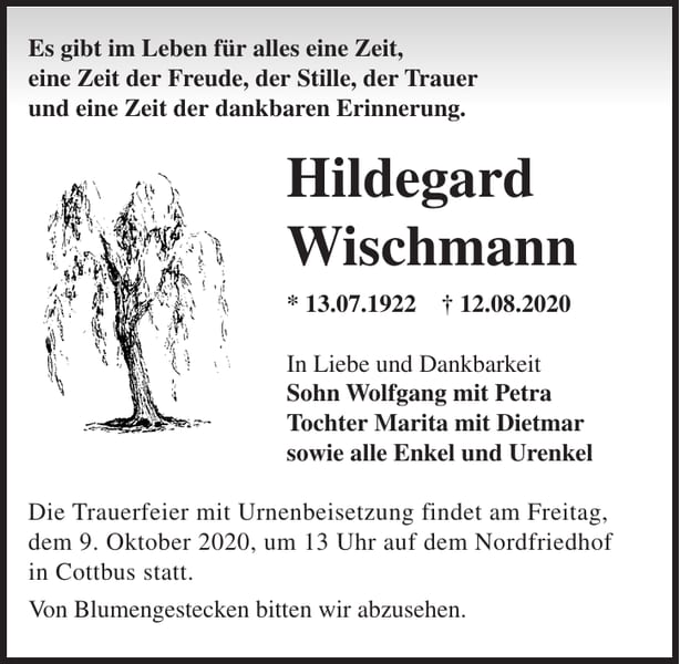 Traueranzeige Hildegard Wischmann