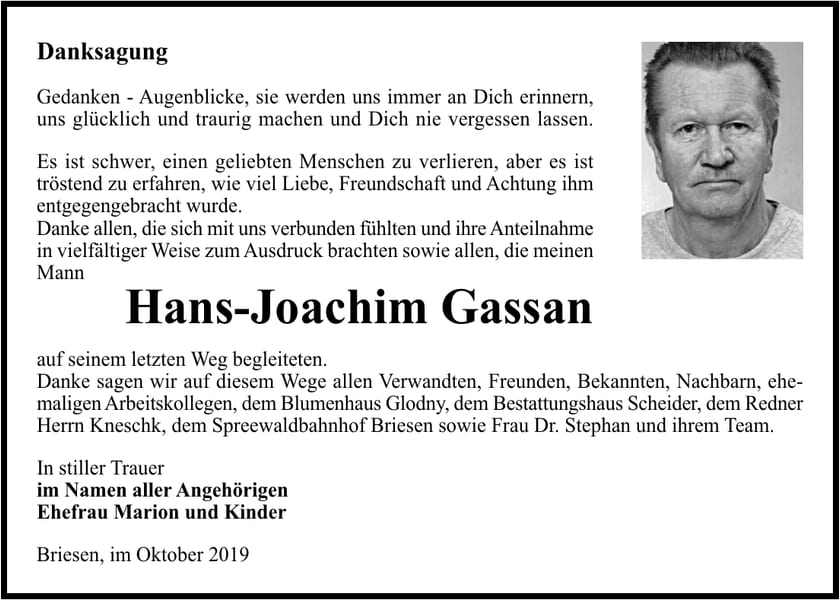 Danksagung Hans-Joachim Gassan