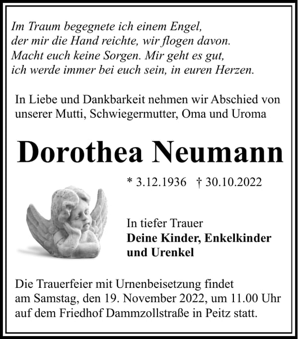 Traueranzeige Dorothea Neumann