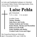 Traueranzeige Luise Pehla, geb. Schandock