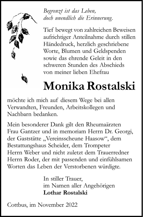 Danksagung Monika Rostalski