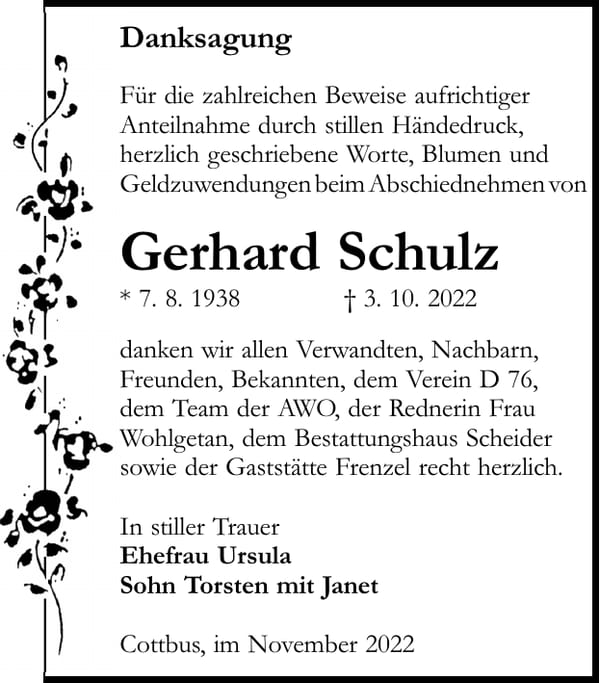 Danksagung Gerhard Schulz