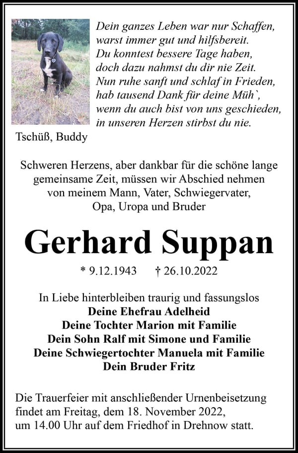 Traueranzeige Gerhard Suppan