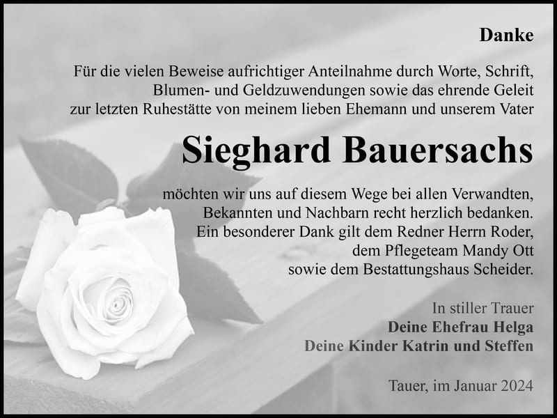 Traueranzeige Sieghard Bauersachs