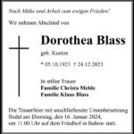 Traueranzeige Dorothea Blass, geb. Kuntze