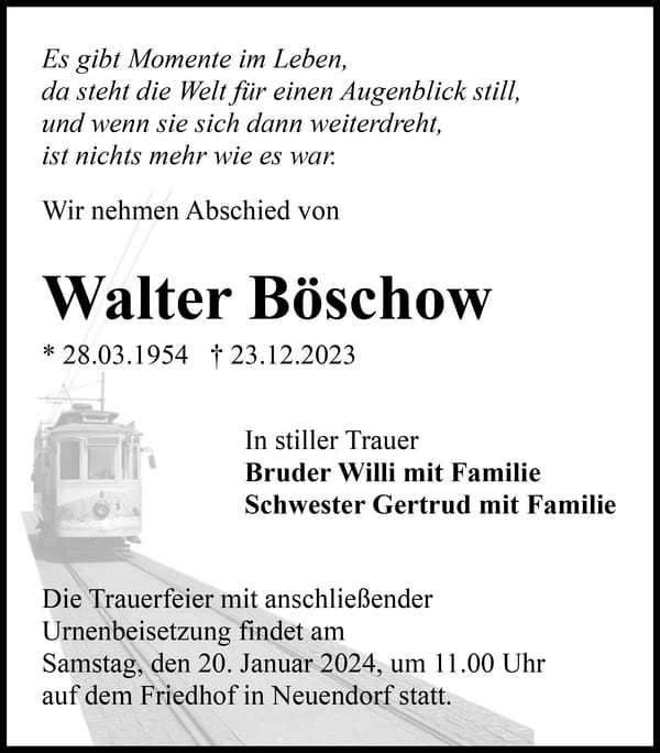Traueranzeige Walter Böschow