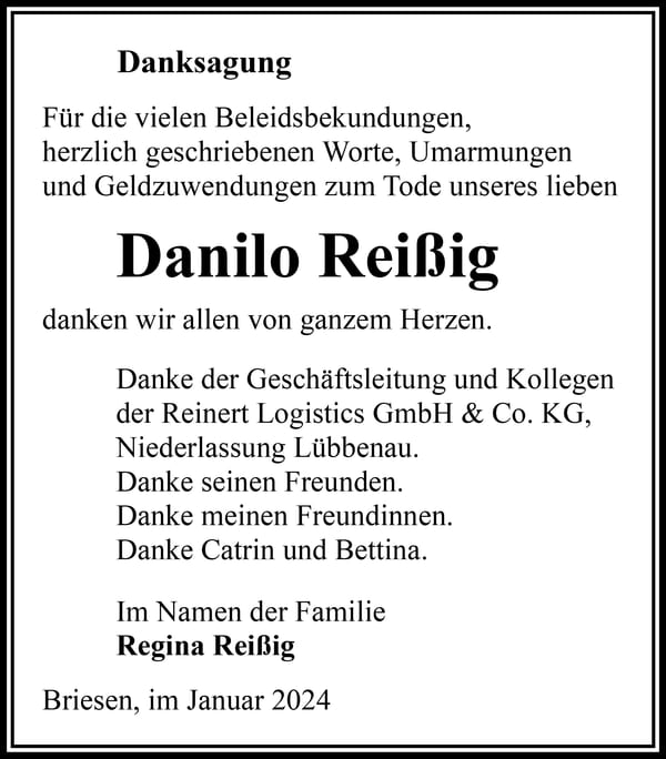 Danksagung Danilo Reißig