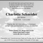 Traueranzeige Charlotte Schneider, geb. Melcher