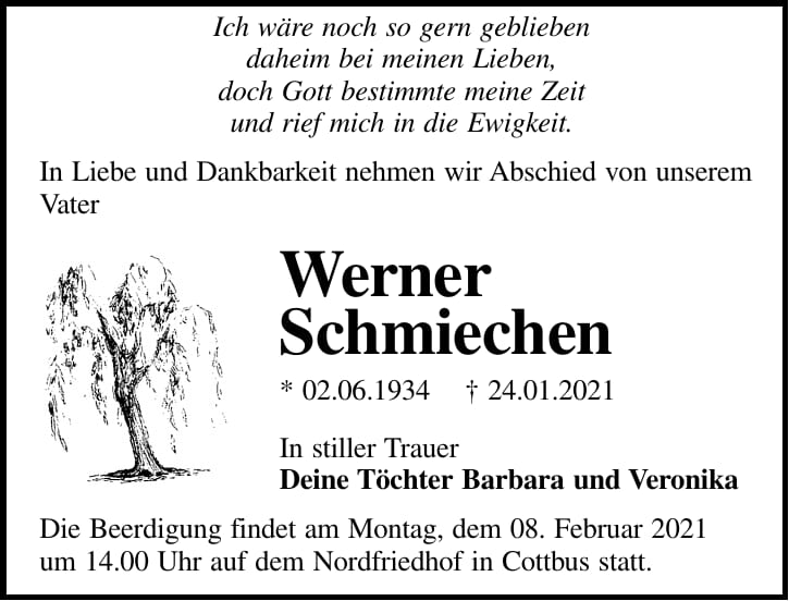 Traueranzeige Werner Schmiechen