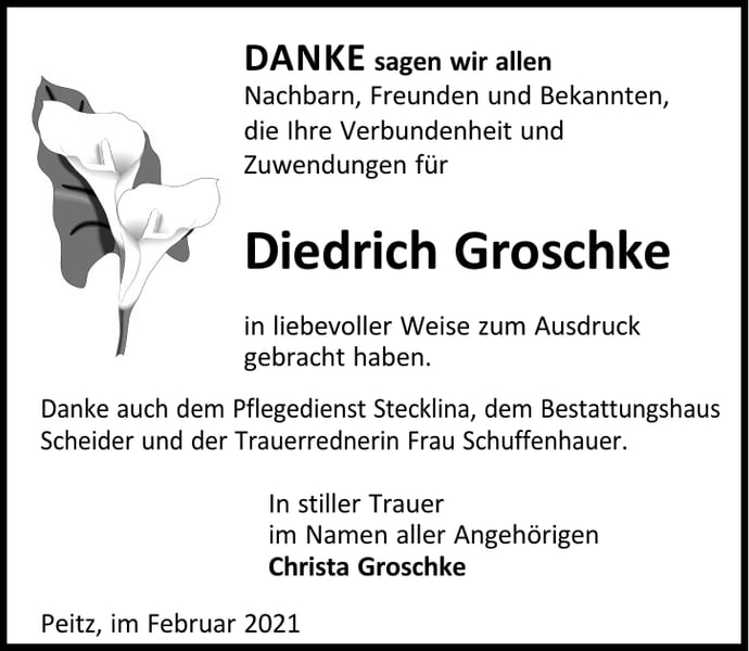 Danksagung Diedrich Groschke