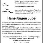 Danksagung Hans-Jürgen Jupe