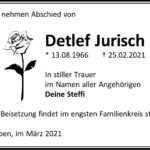 Traueranzeige Detlef Jurisch